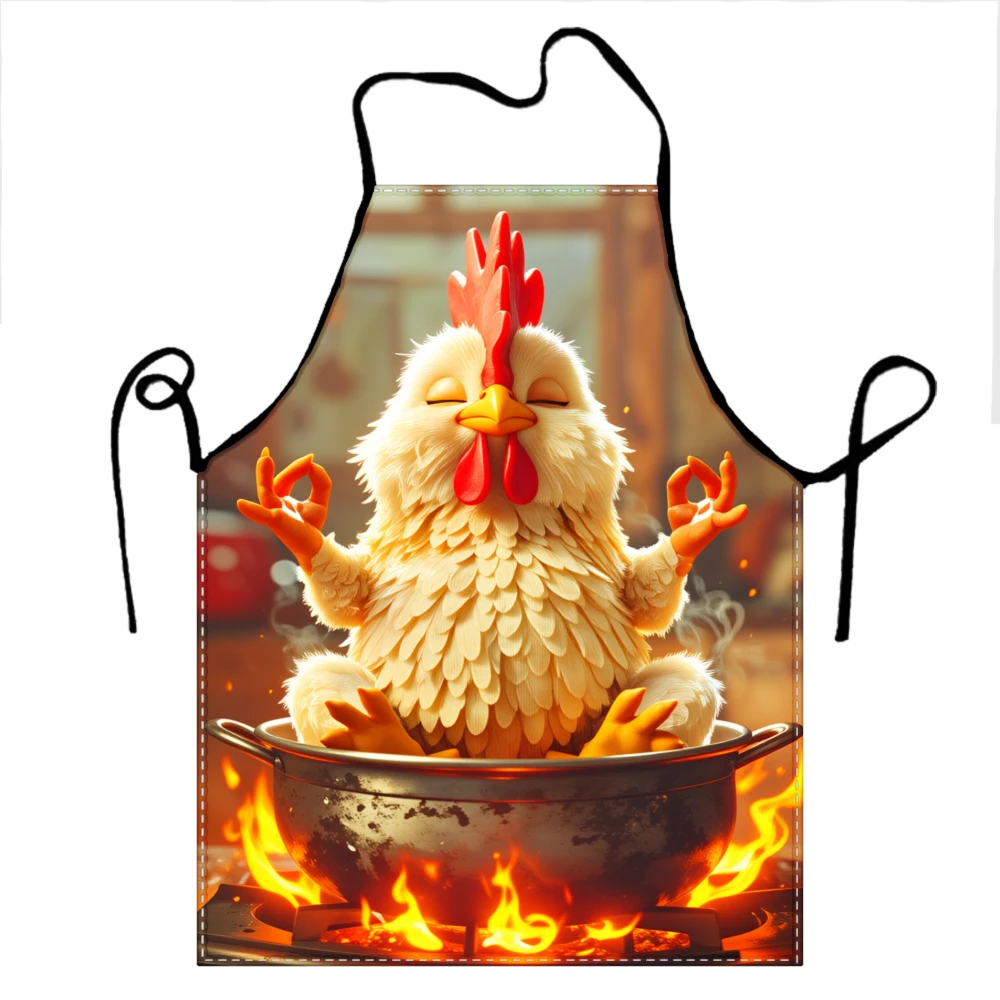 Chicken Meditation Apron Funny Cooking Kitchen Apron With Zen Chicken In Pot Design For Chef And Food Enthusiasts