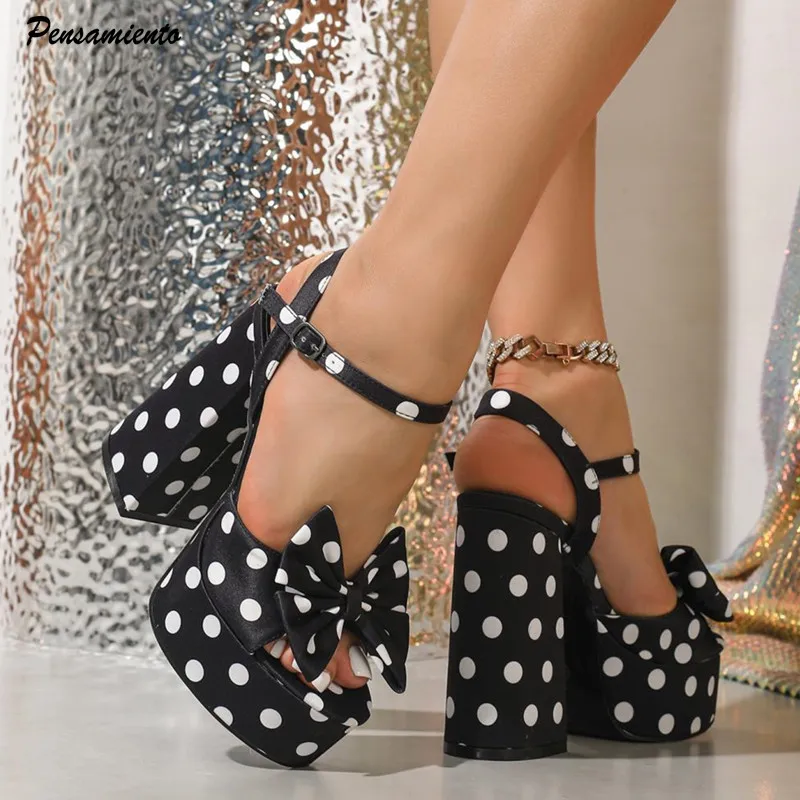 

Street Style Fashion Polka Dot Sation Bowknot Women Gladiator Sandals Summer Platform Wedges Thick High heels Female Party Shoes