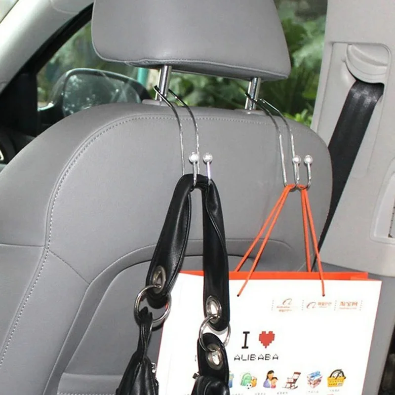 2pc/set Metal Car Seat Hook Auto Coat Purse Shopping Bag Hanger Organizer Stainless Steel Holder Multi-Functional Car Accessory view 3