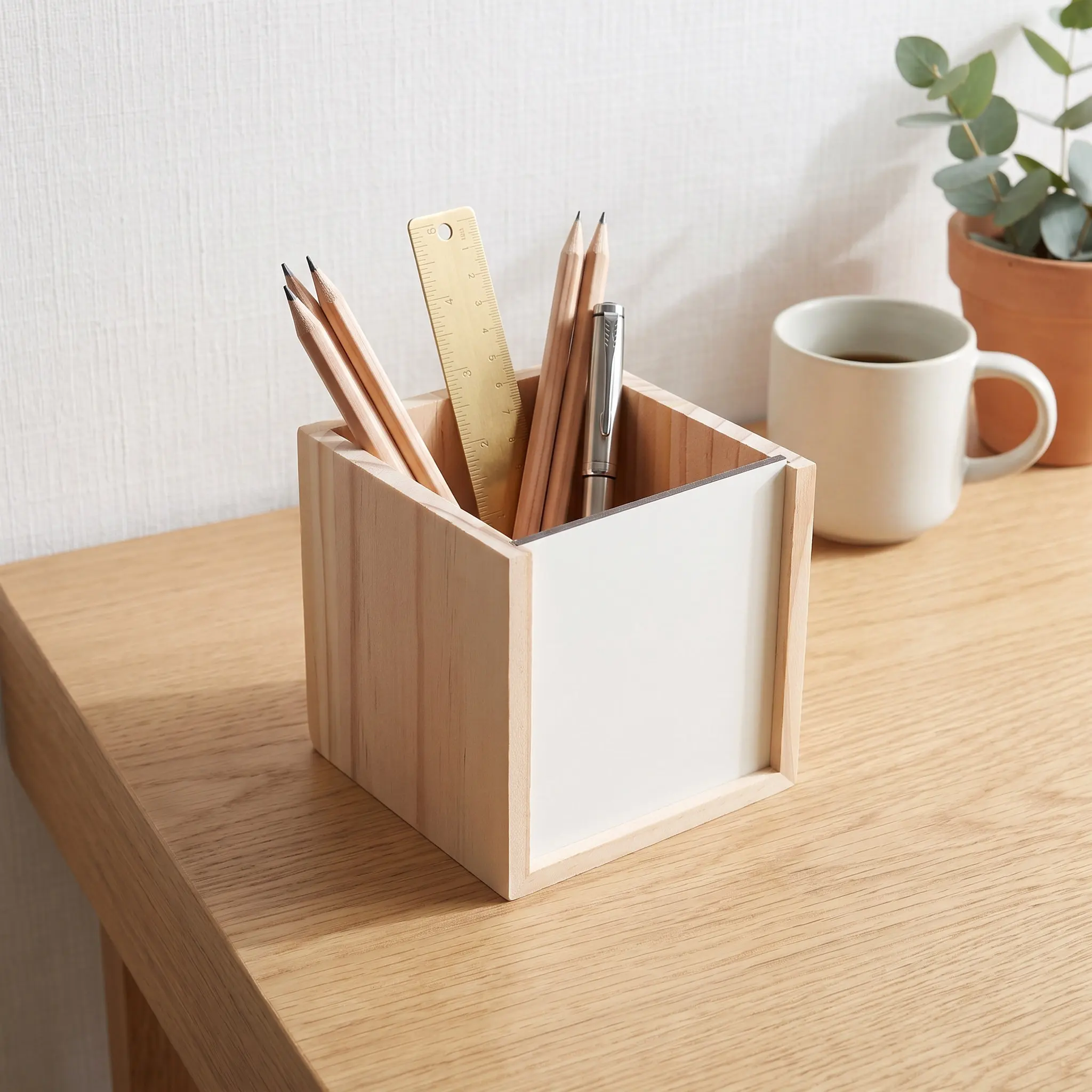 Blank Wood Pen Holder Sublimation 4x4x4 Square Wooden Desktop Organizer Box Unfinished Wood Storage for Office School Home