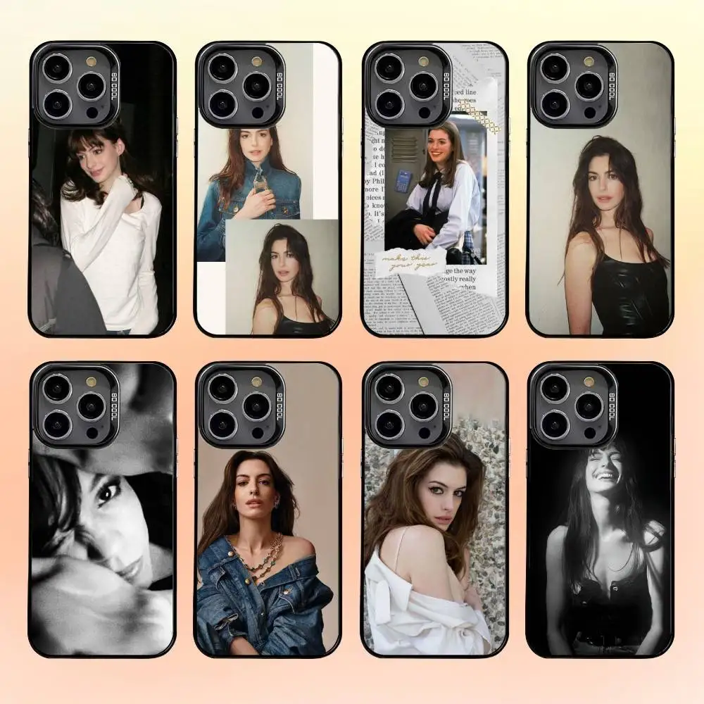 

A-Anne Actor H-Hathaway Phone Case For iPhone 16,15,14,13,12,11,Mini,Pro,MAX Gray Matte Silicone Black Cover