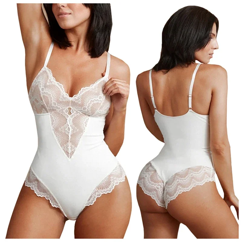 Trend Lingerie Sexy Femme Hollow Out Mesh Underwire Women Lace Bodysuit V-Neck Backless Camisole Jumpsuit Shaper Shapewear