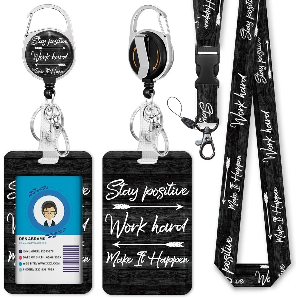 

ID Badge Holder with Lanyard Badge Reel Retractable, ID Holder Keychain Clip Name Tag ID Card Holder for Work Office