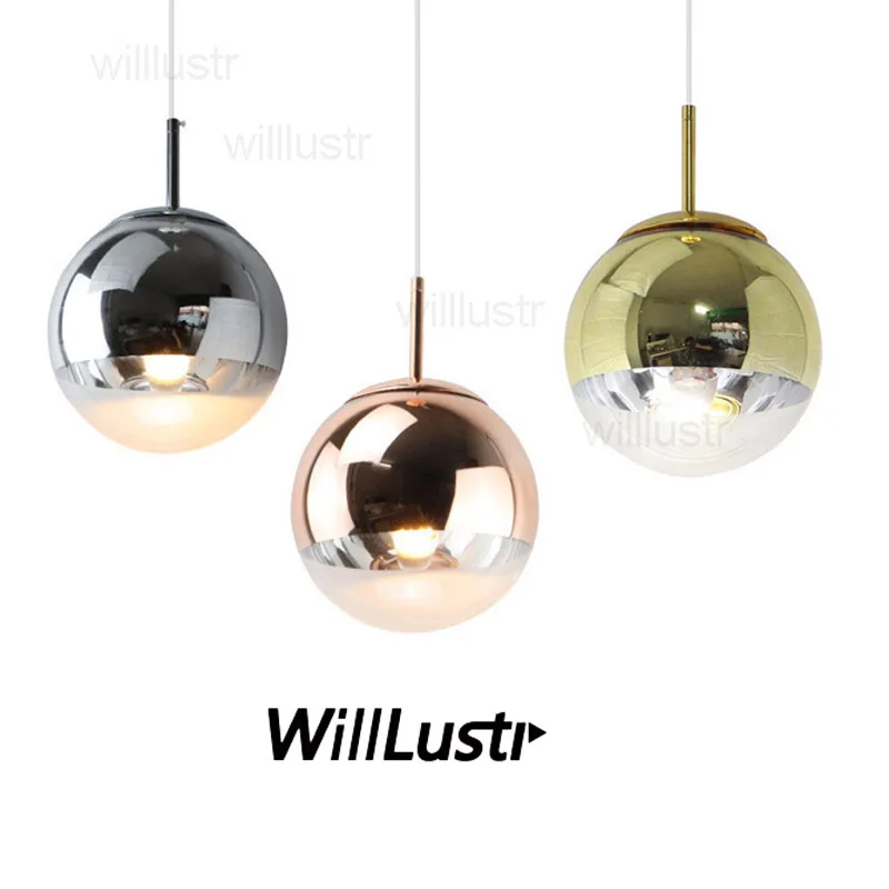 Plated Glass Ball Pendant Lamp Copper Chrome Gold Globe Suspension Light Hotel Shop Mall Bar Cafe Hanging Ceiling Chandelier