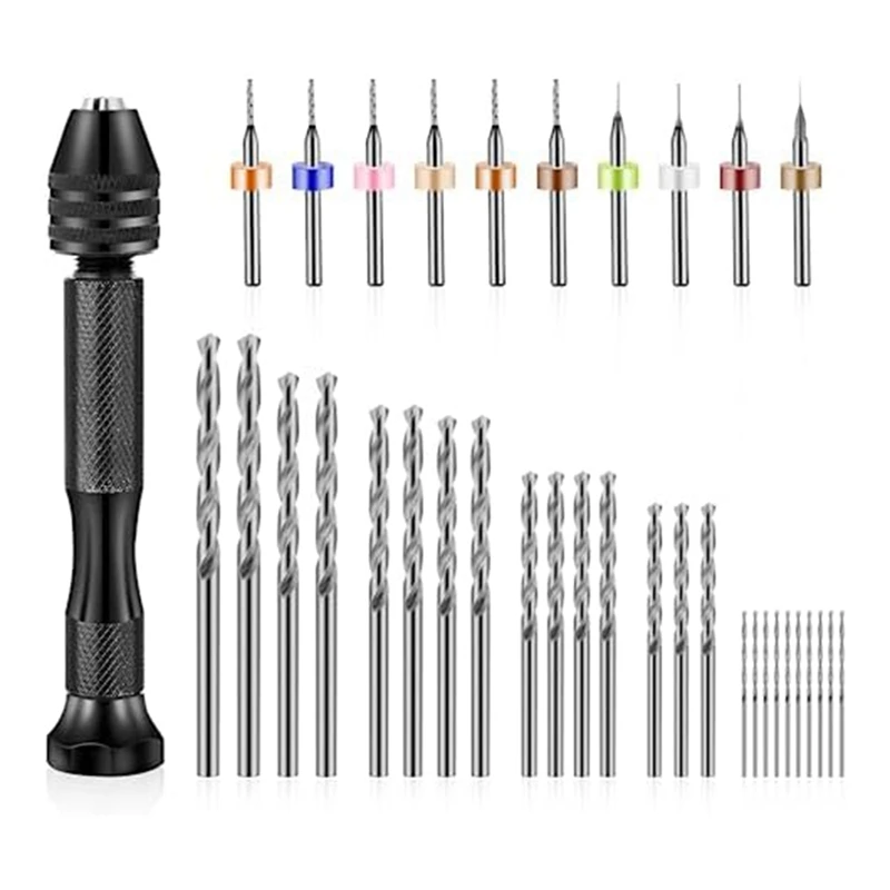 36 Pieces Hand Drill Bits Set, Pin Vise Hand Drill Minimicro Drill For Resin Polymer Claycraft Model Jewelry Making Silver+Black