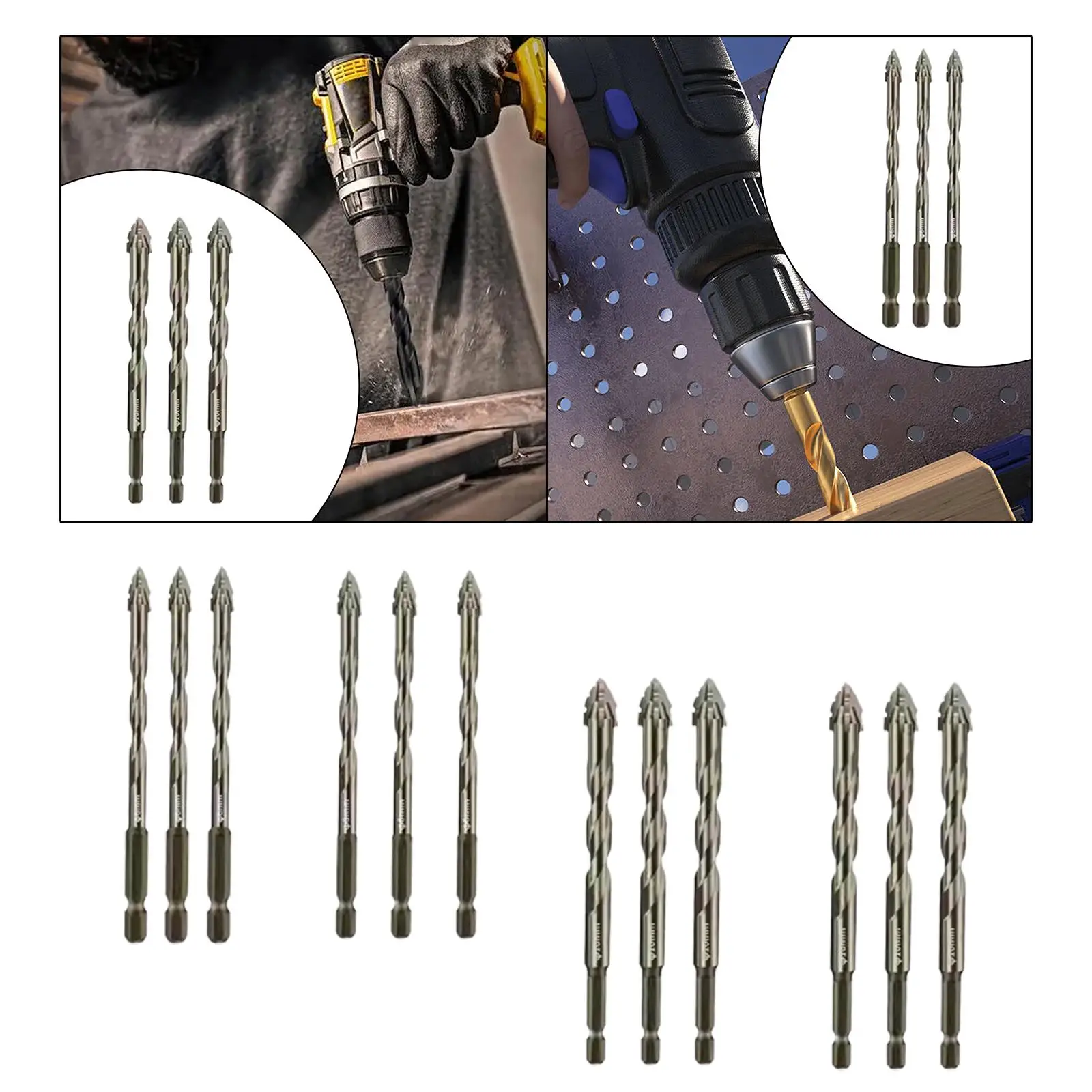 3Pcs Four Flute Sawtooth Eccentric Drill Bits Premium for Brick Glass Metal