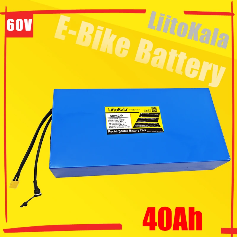 LiitoKala 60V40Ah Ebike Battery 60V Electric Bike 21700 16S8P Lithium Battery Pack 60V 3000W 2000W Electric Scooter Motor