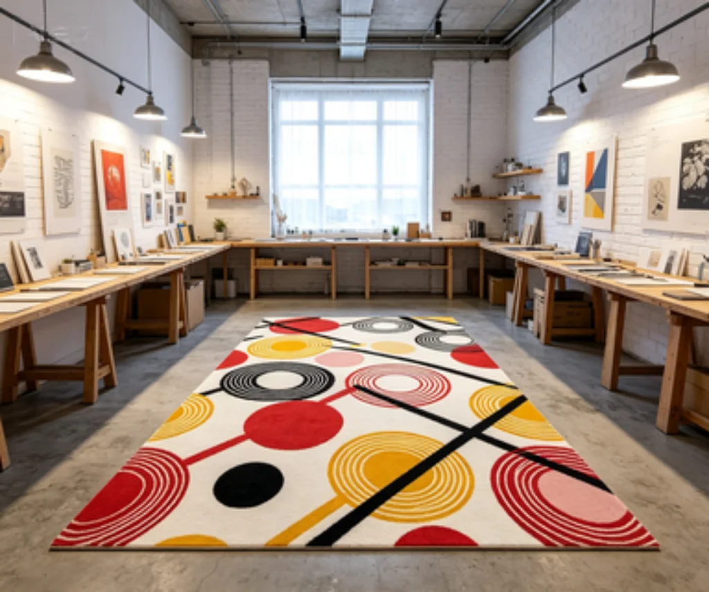 Colorful Geometric Block Rug, Black White Gray Minimalist Carpet, Colorful Abstract Living Room Rug, Vintage Round Carpet.