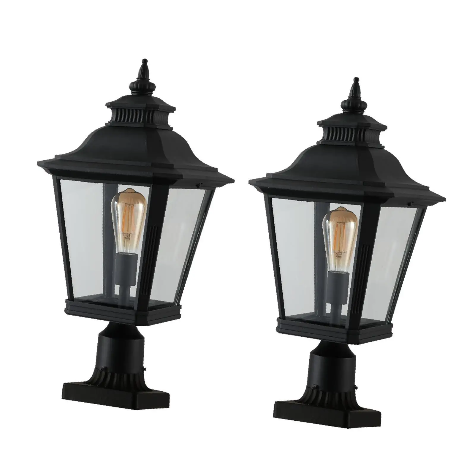 

Элегантный уличный светильник в ретро-стиле, черный столбчатый фонарь с прозрачным стеклом для дома и подъездной дорожки