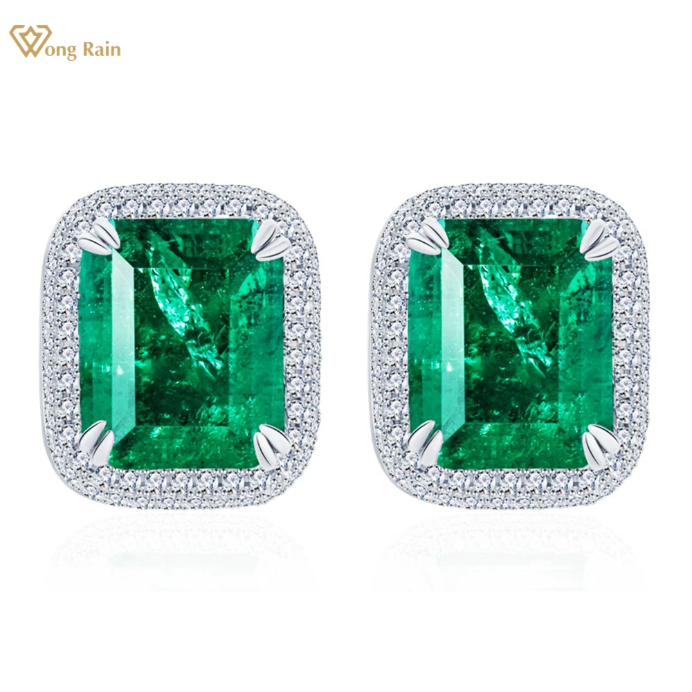 

Wong Rain Vintage 100% 925 Sterling Silver 10*12 MM 4.2 CT Emerald Paraiba Tourmaine Gemstone Ear Studs Earrings Fine Jewelry