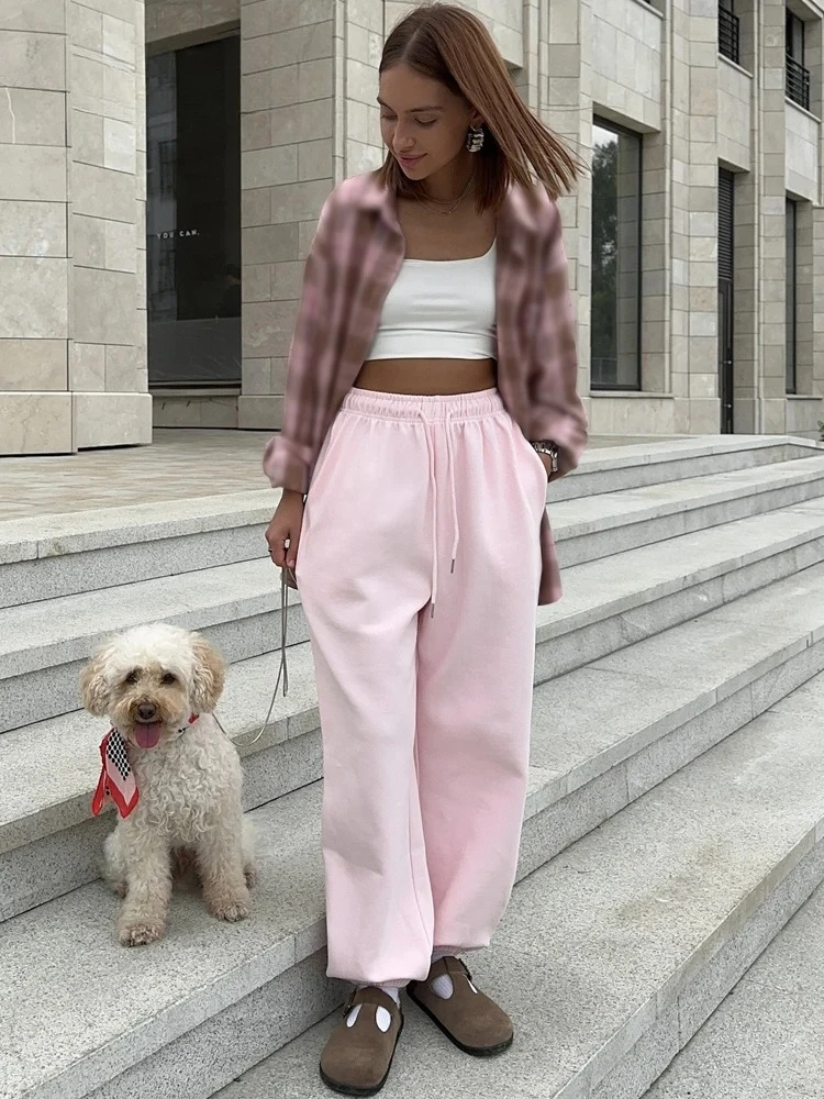 Autumn Women's Gray Sports Pants with Elastic Jogging Vintage Classic Brown Sweatpants for Women