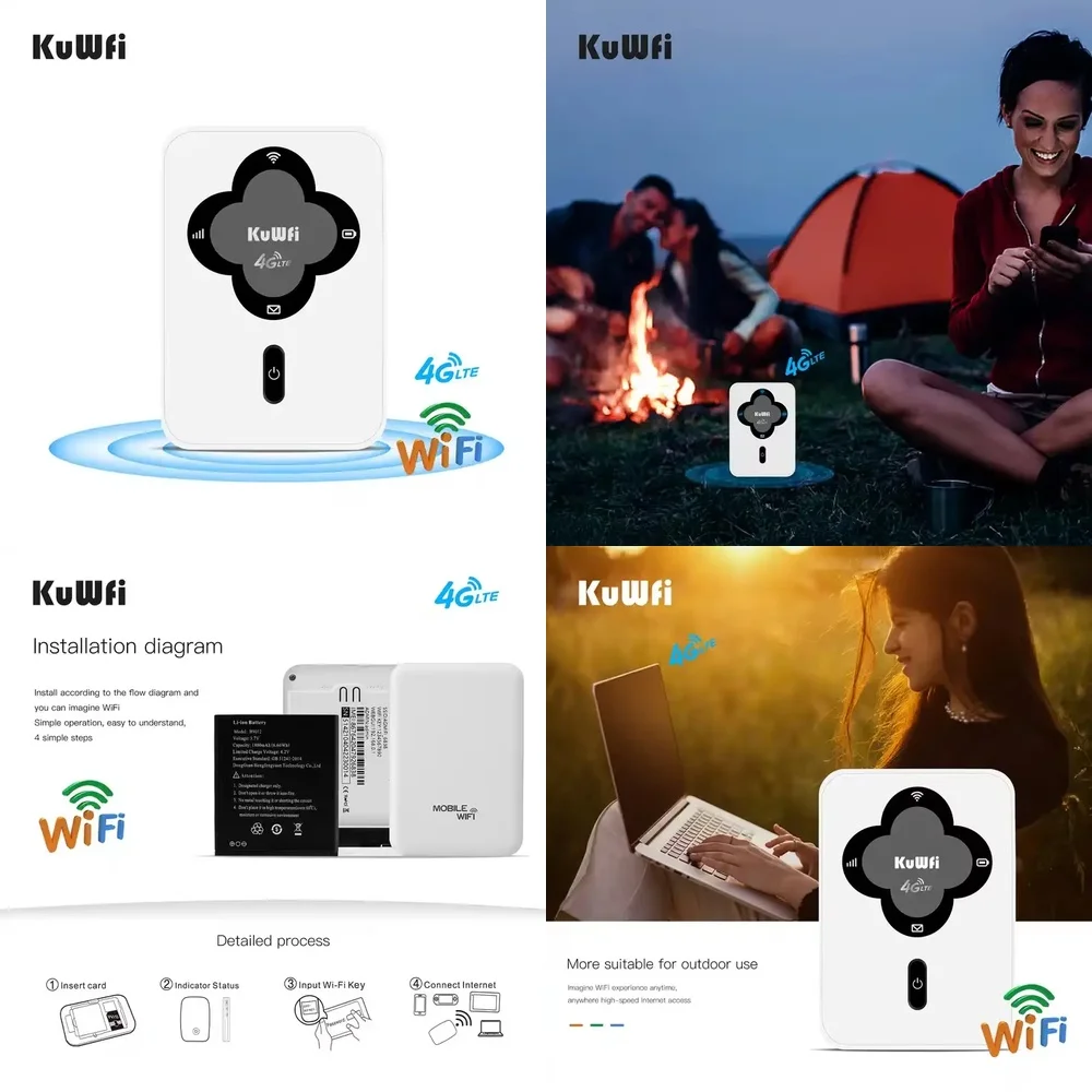 

for KuWFi for 150Mbps Mobile WiFi Hotspot Router with Built-in Antenna 4G LTE Pocket WiFi Portable Card Router