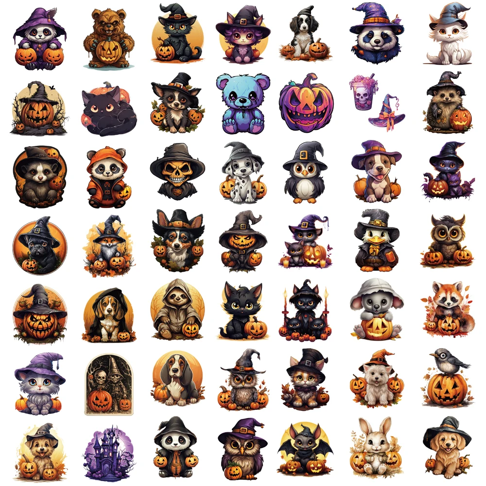 50PCS Cartoon Animal Halloween Sticker Laptop Waterproof Phone DIY Suitcase Art Cafe Phone Luggage Suitcase Decals Stickers