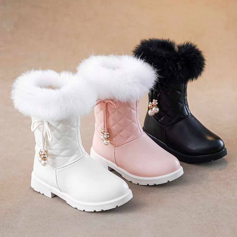 *Winter New Cute Bow Tie and Velvet Knight Boots Fashionable Round Toe Thick Soled Comfortable Baby and Girl's Mid Length Boots
