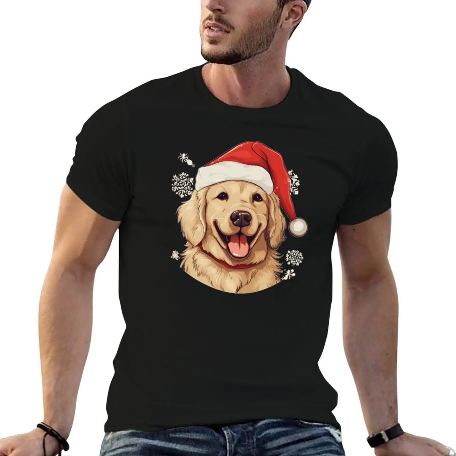 

Happy Golden Retriever with a Santa hat T-Shirt man t shirt summer t shirts for man graphic tees T-Shirt