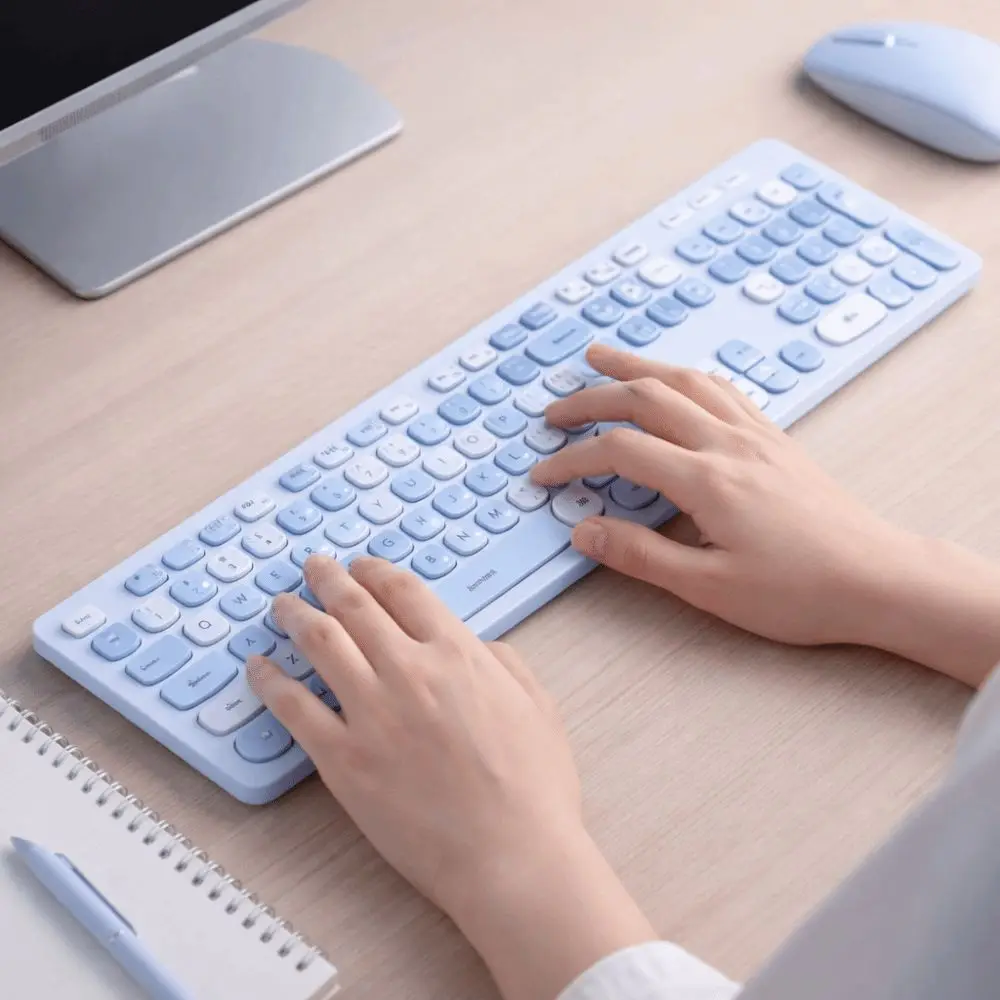 Mixed Color Keycaps USB Wireless Keyboard Thin Design 104 Keys Layout Wireless Keyboard Combo 2.4GHz Connection Battery Operated