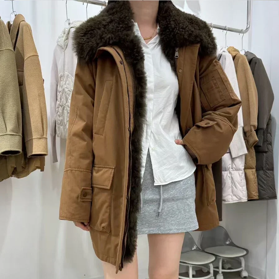 Jaqueta de pele de carneiro real jaqueta feminina com acabamento de pele de cordeiro longo casaco com pele de alta qualidade jaqueta de pele natural