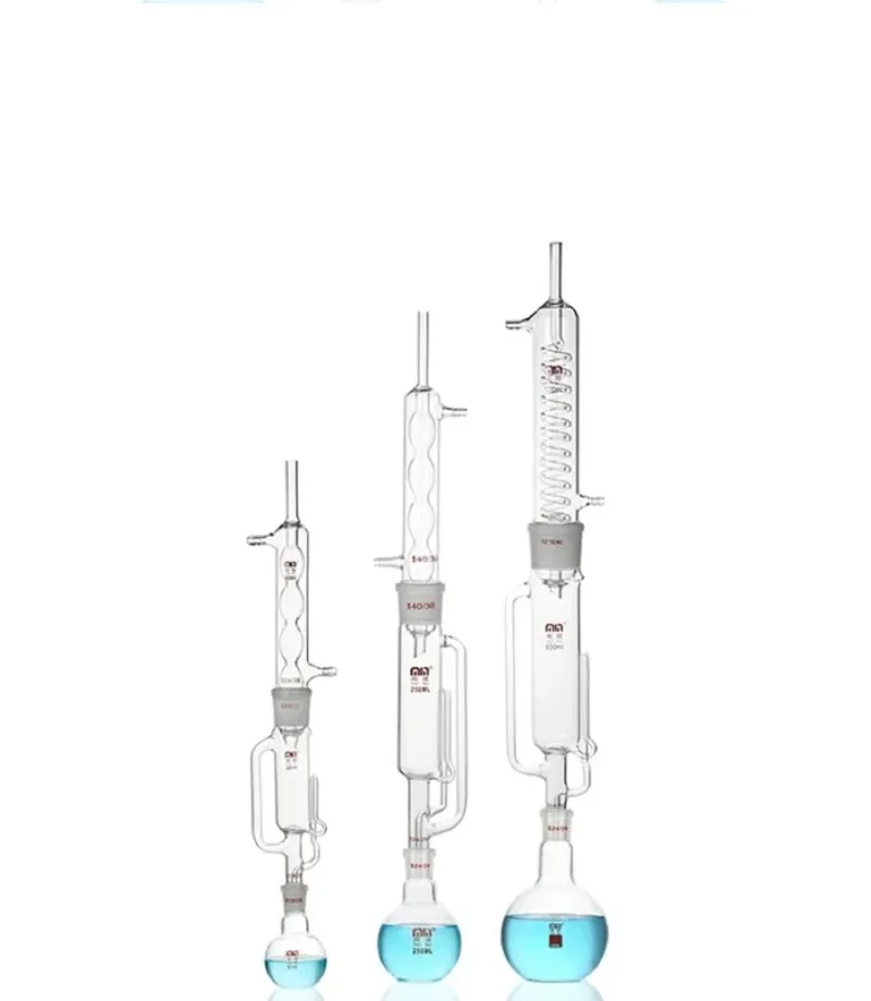 Extractor Soxhlet de Vidrio para Laboratorio de 150/250/500 ml, Condensador y Cuerpo del Extractor, Material de Vidrio para Laboratorio
