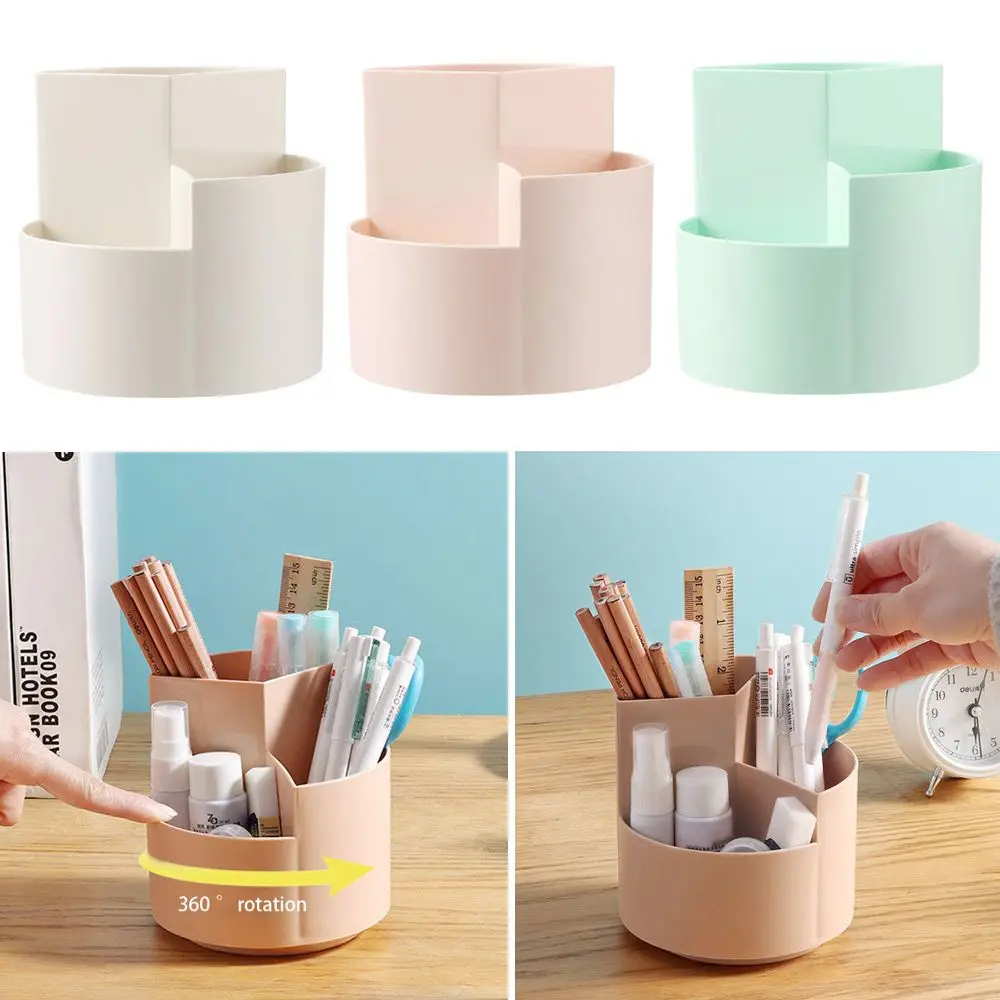 Household Plastic Pen Holder Rotatable Multifunctional Makeup Brush Organizer Box Large Capacity Stationery Box