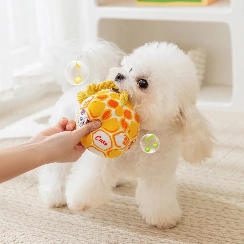 Niedlicher Kauball für Hunde mit Glöckchen und Seil, weiches, elastisches Tiermuster, musikalischer Klang, langlebiges Haustierspielzeug für den Spielen im Innen- und Außenbereich, Hundefuß