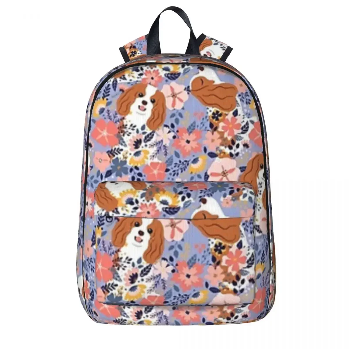 

Cute Cavalier King Charles Spaniel Garden - Blue Background Backpacks Bookbag School Bag Cartoon Travel Rucksack Shoulder Bag