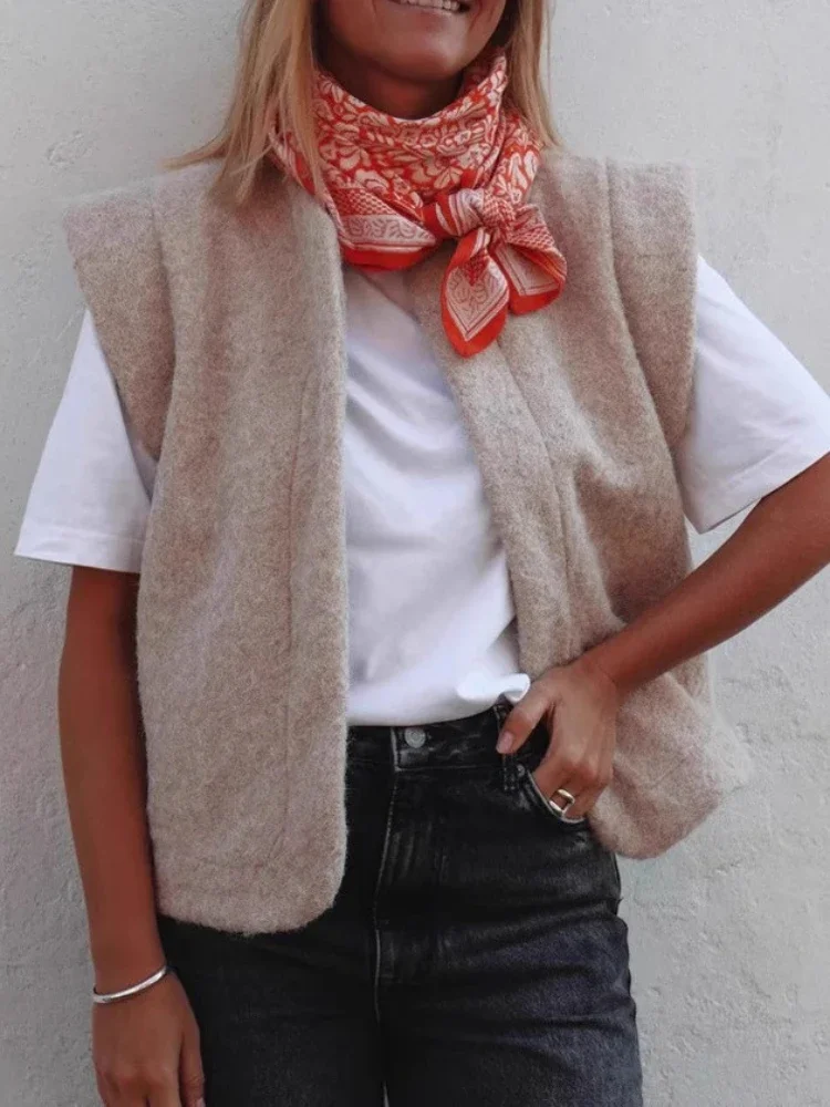 

Новый женский жилет, пальто, высококачественная шерстяная ткань, повседневная теплая удобная верхняя одежда, куртка с круглым вырезом, кардиган, жилет