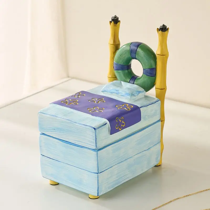 

High Quality SpongeBob Bed-Shaped Jewelry Box - Creative Desktop Storage Ornament, Cartoon Merchandise Home Decor