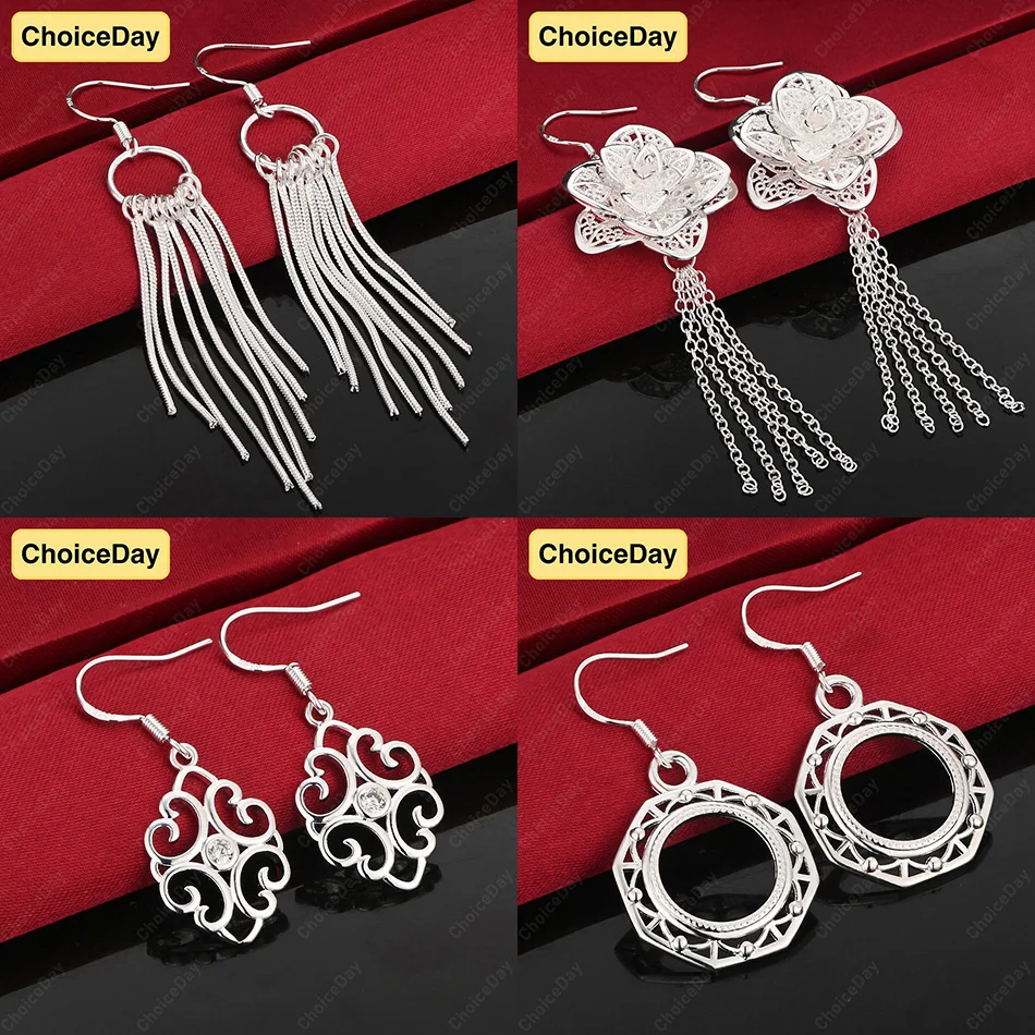 

ChoiceDay 925 Sterling Silver Delicate Rose Geometric Pendant Earrings Women Gift Accessories Party Jewelry