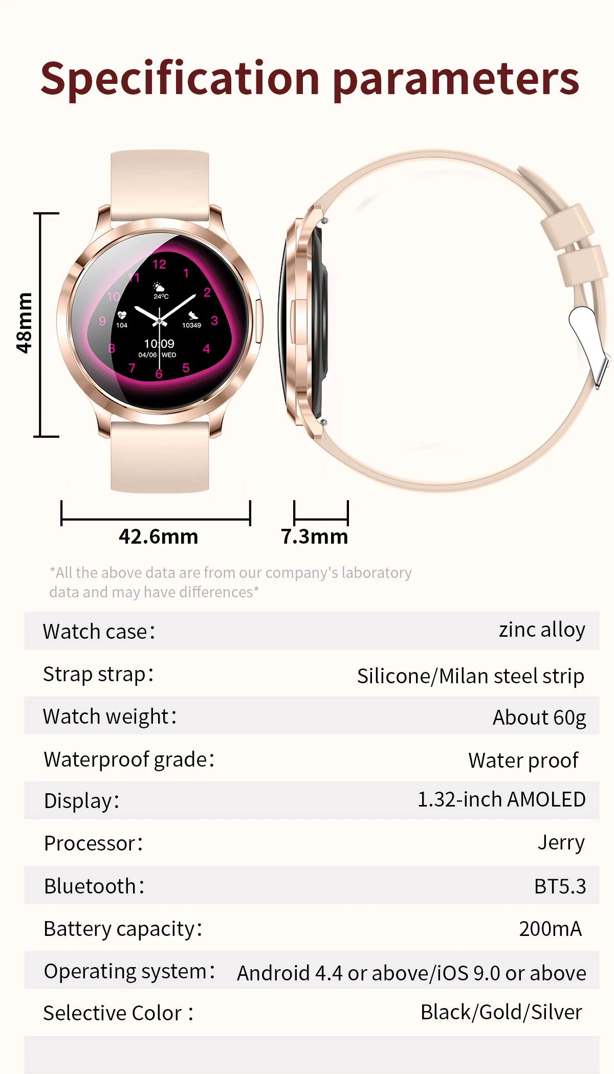Neue Damen-Smartwatch, 1,32 Zoll, AMOLED, voller Touchscreen, Bluetooth-Anruf, Blutdruck, IP68, wasserdicht, NFC, 7,3 mm, ultradünnes Armband – Detail 19