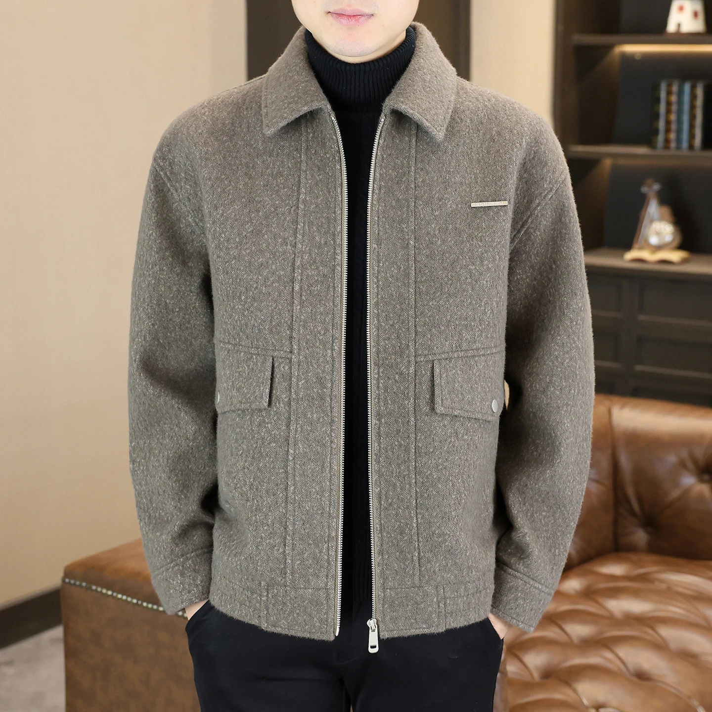 

2025 Winter Casual Woolen Jacket for Men Lapel Slim Fit Business Wool Blends Jackets Fashion Men Thick Warm Streetwear Overcoat