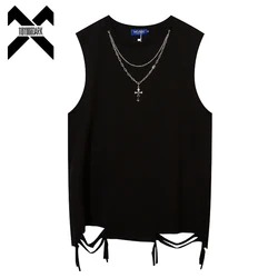 Camiseta sin mangas con cuello para hombre, camisa informal de Hip Hop, Harajuku, transpirable, ropa de calle, WB740