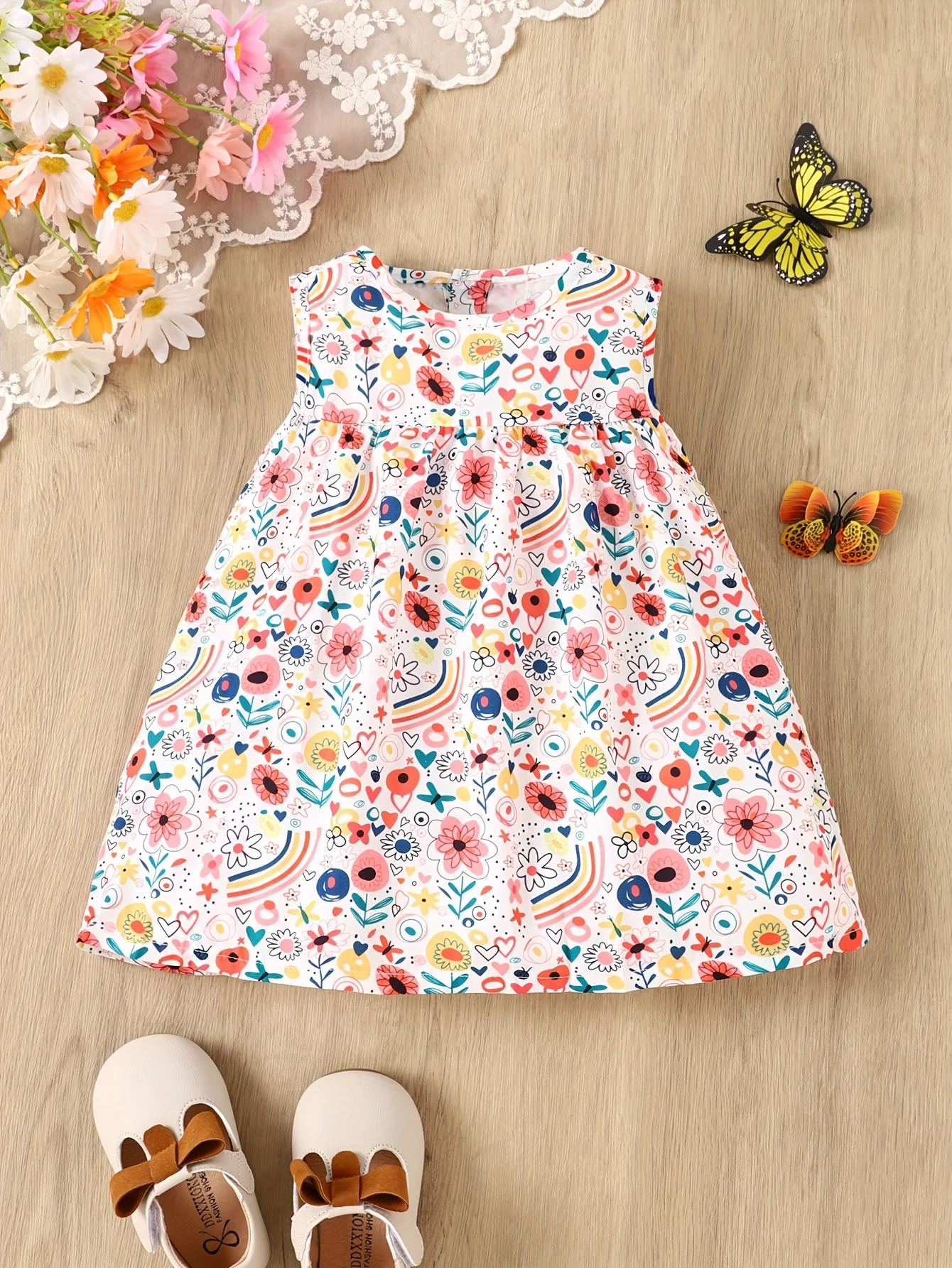 Baby Girl Spring and Summer Cute Dress Newborn Baby Skin Comfortable Flower Print Dress