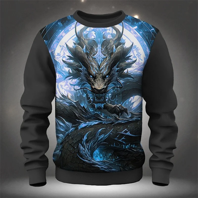 

3D Print Funny Chinese Loong Sweatshirts For Men Animal Pattern Hoodie Fashion Harajuku Oversized Pullover Casual O-Neck Hoodies