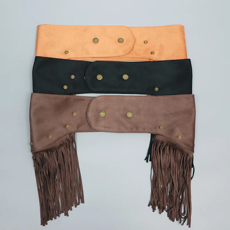 Fashion Wide Waist Belt for Women Black Suede Tassel Wrap Around Obi Boho Corset Cincher Waistband Dress Belt корсет готический