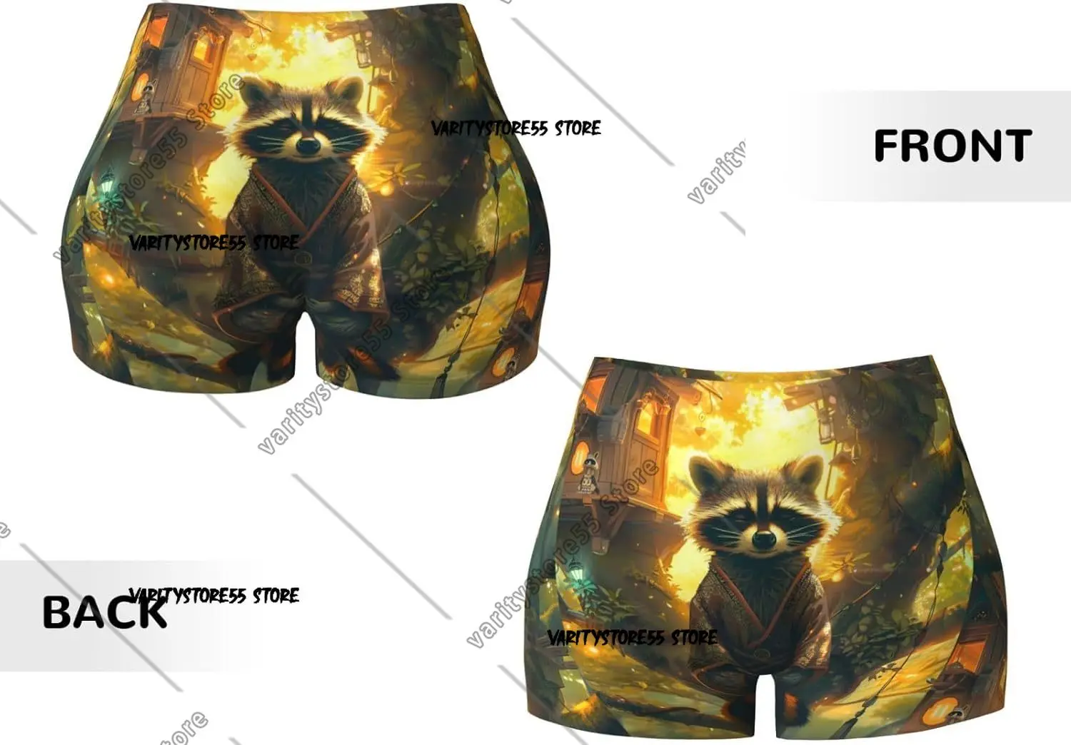 Pantaloncini da allenamento con stampa Tree Meditating Raccoon per donna Pantaloncini attivi scrunch per yoga da palestra, morbidi e lisci senza cuciture