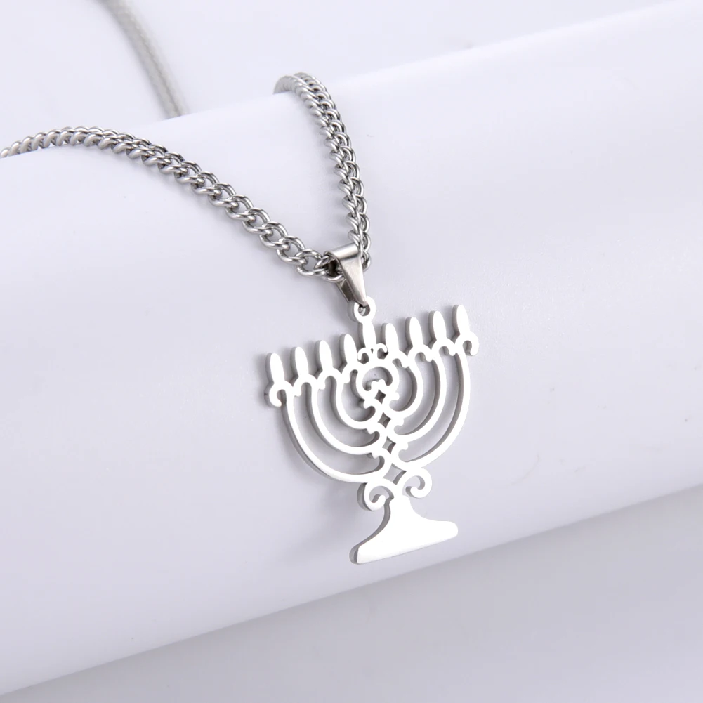 Sabbath Menorah necklace stainless steel men's and women's retro Hanukkah Jewish religious belief necklace jewelry gift