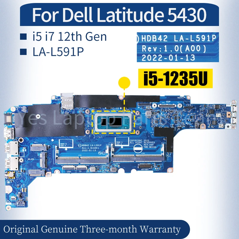 LA-L591P For Dell Lattude 3310 Laptop Mainboard 04X33N 01Y2TP 03G0RF 0260KT i5 i7 12th Gen Notebook Motherboard 100％ Tested