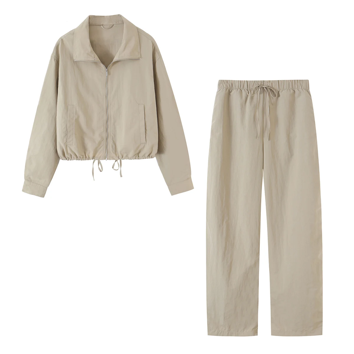 KONDALA Damen Herbst Casual Chic Trainingsanzug, Jacke mit Reißverschluss und verstellbarer Taille, Hose mit Kordelzug, 2026 Herbst Trendiges Hosenset – Detail 4