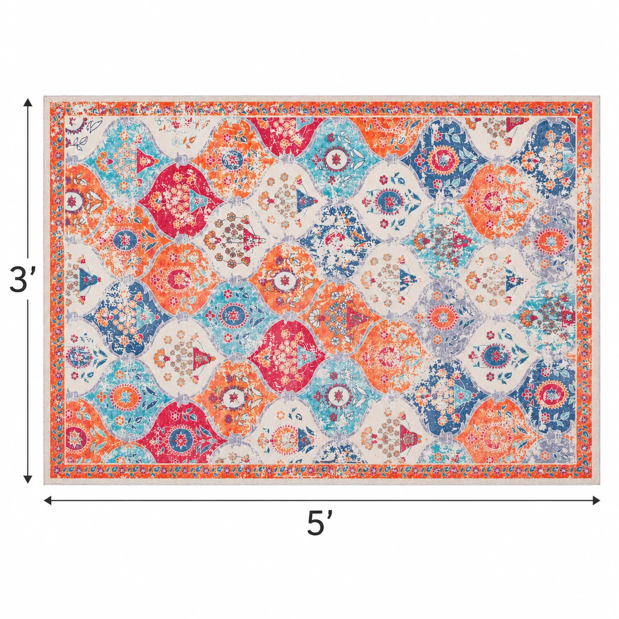 3x5 ft Washable Area Rug, Cream Modern Low-Pile Non-Slip Rug for Bedroom, Living Room and Entryway