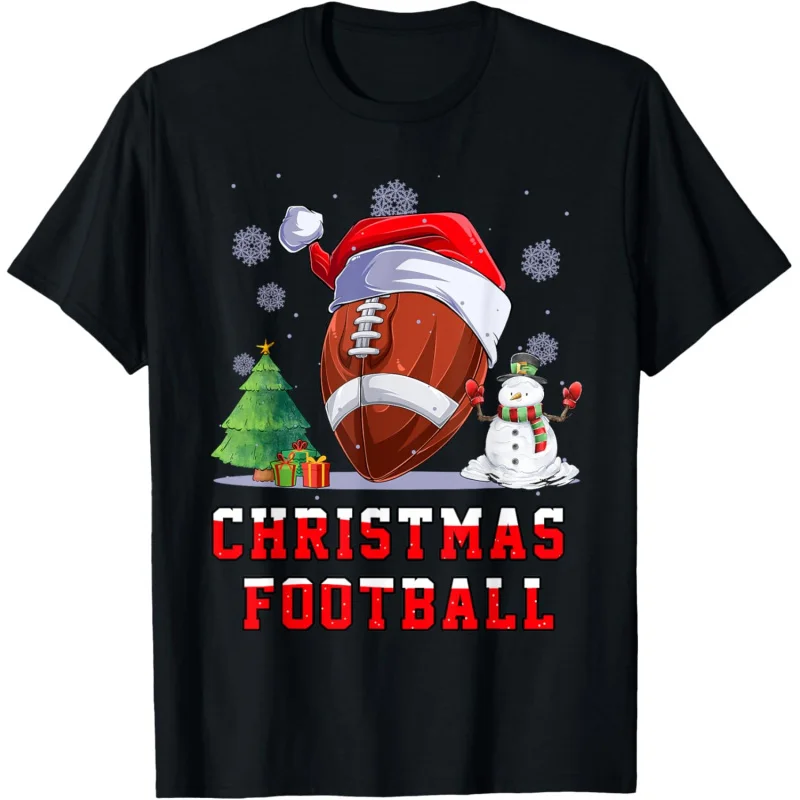 

Funny Christmas Football Santa Hat Snowman Christmas Tree T-Shirt Loose men's and women's