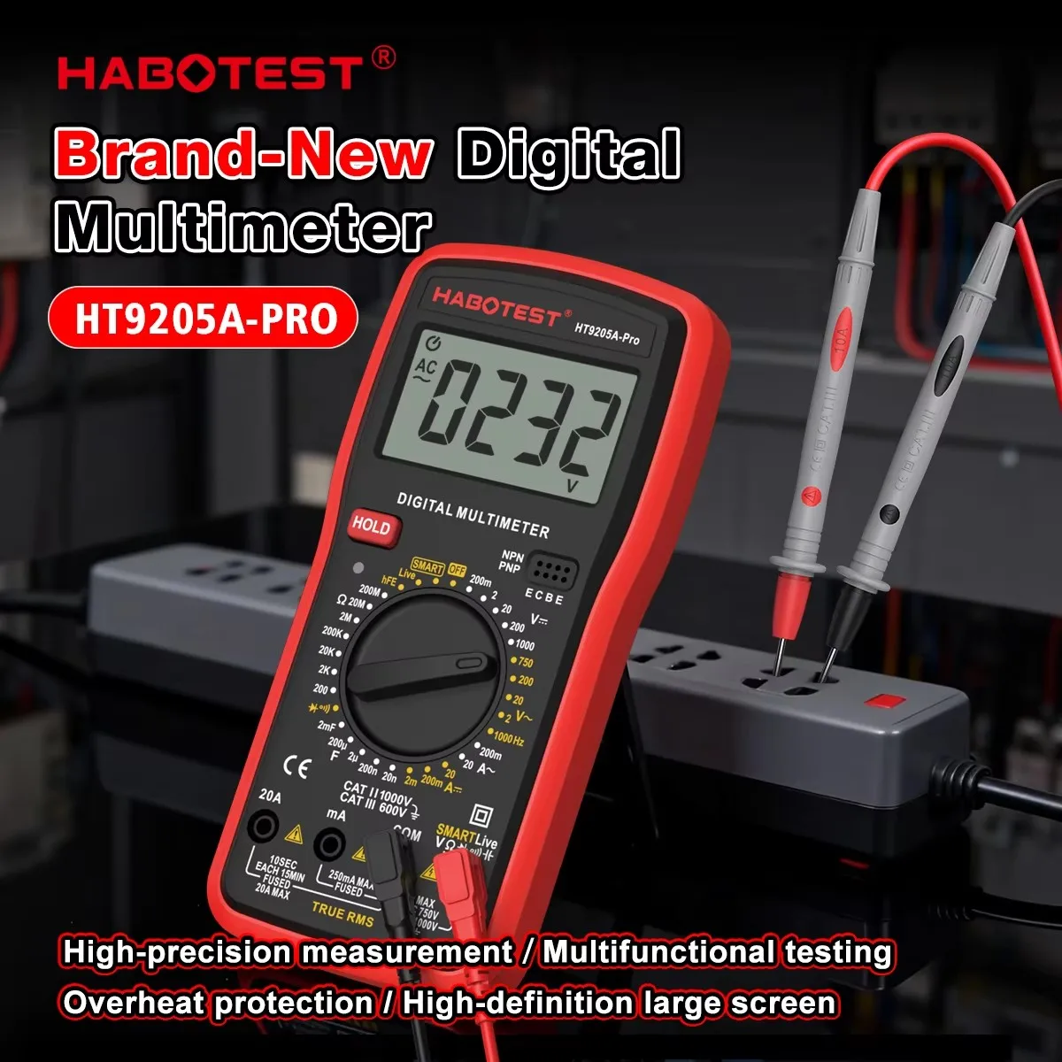 HABOTEST HT9205A-PRO True RMS Digital Multimeter 2000 Counts AC/DC Voltage Current Resistance Capacitance Electrician Tester