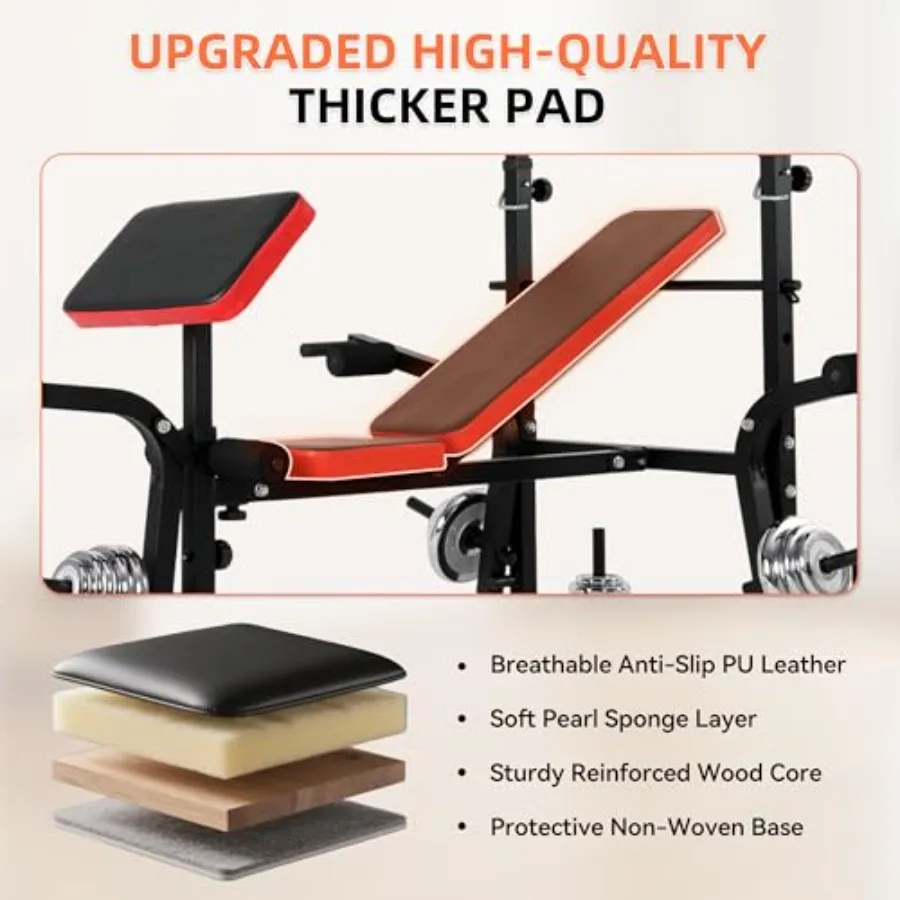 مقعد وزن 6 في 1 قابل للتعديل مع رف القرفصاء للاستخدام المنزلي، مقعد تدريب القوة قابل للطي عالي التحمل مثالي لكامل الجسم #6