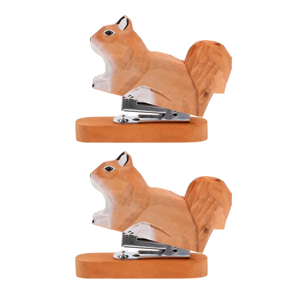 

2Pcs Mini Wood Stapler Squirrel Shape Creative Animal Office Supply Portable Stapler for Crafts Study Small Handheld Reusable