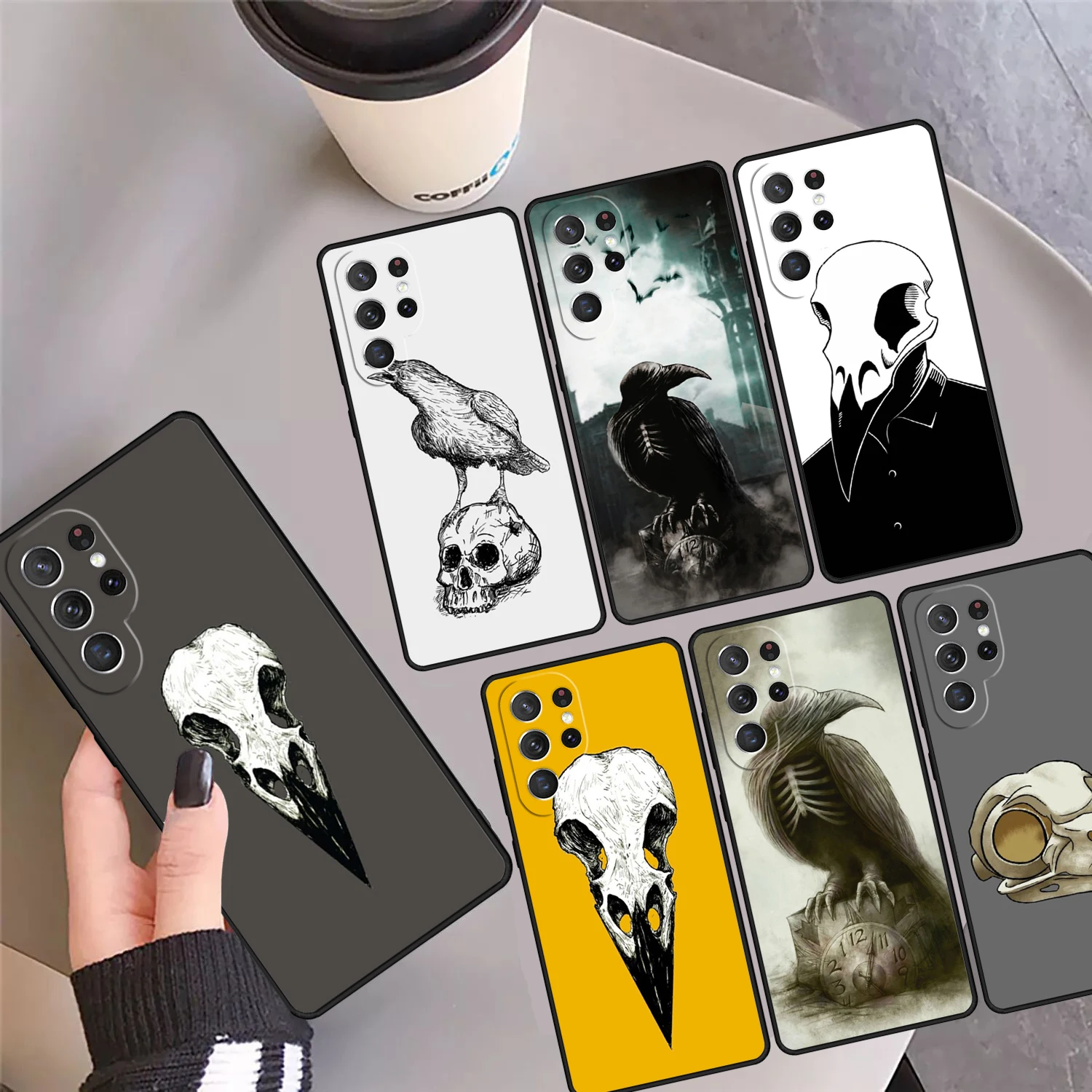 Raven Skull Phone Case Cover Coque For Samsung Galaxy S24 Ultra 23 S22 Plus S21 FE S20 S8 S9 S10 Note 10 Pro Note 20