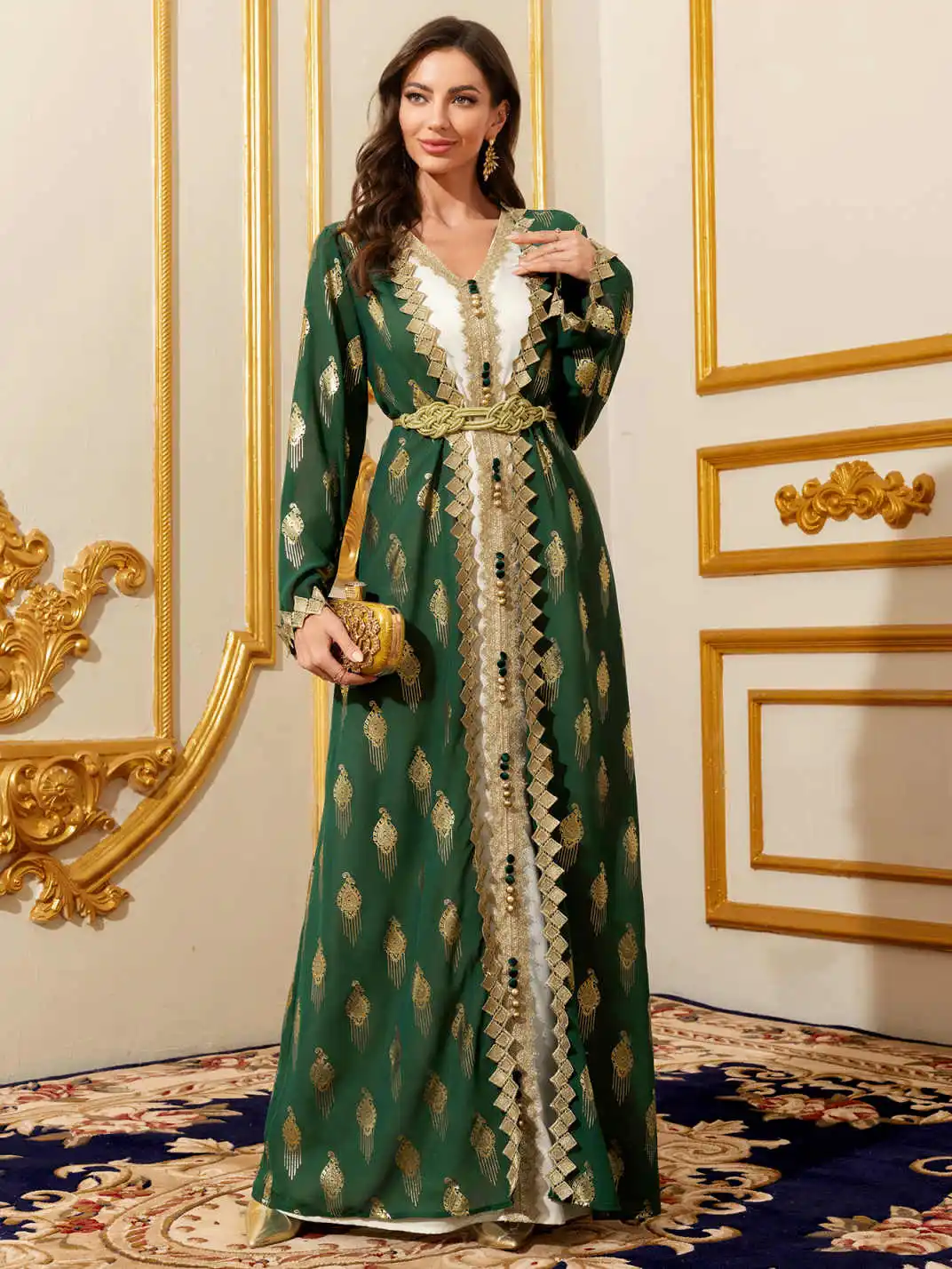 

Мусульманское платье макси в стиле Ближнего Востока - марокканский кафтан-абайя для женщин, с золотой вышивкой, для праздника Ид, традиционная исламская одежда