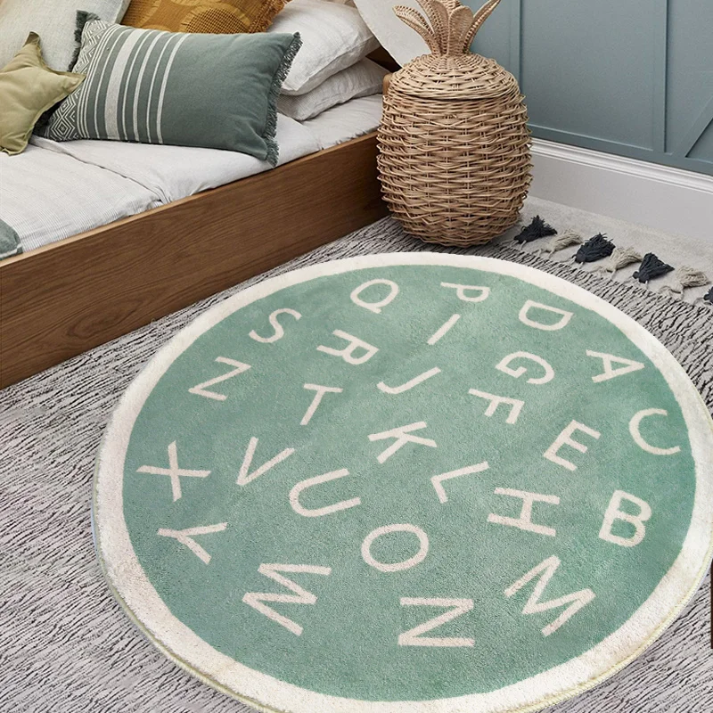 Nordic Round Cartoon Carpet Home Bedroom Bedside Children\'s Room Cute Letters Simple Thickened Plush Rugs Sofa Coffee Table Rug