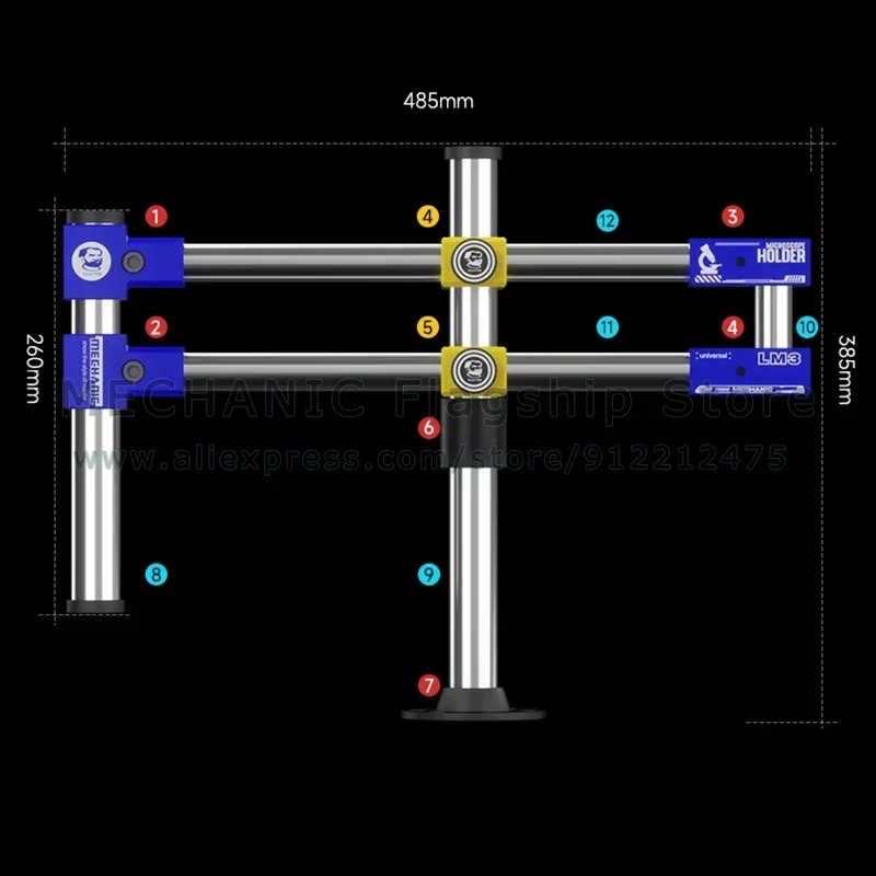 MECHANIC LM3 Universal Double Arm Bracket Trinocular Stereo Microscope Bracket  for Soldering Repair 360° Rotation Boom Stand