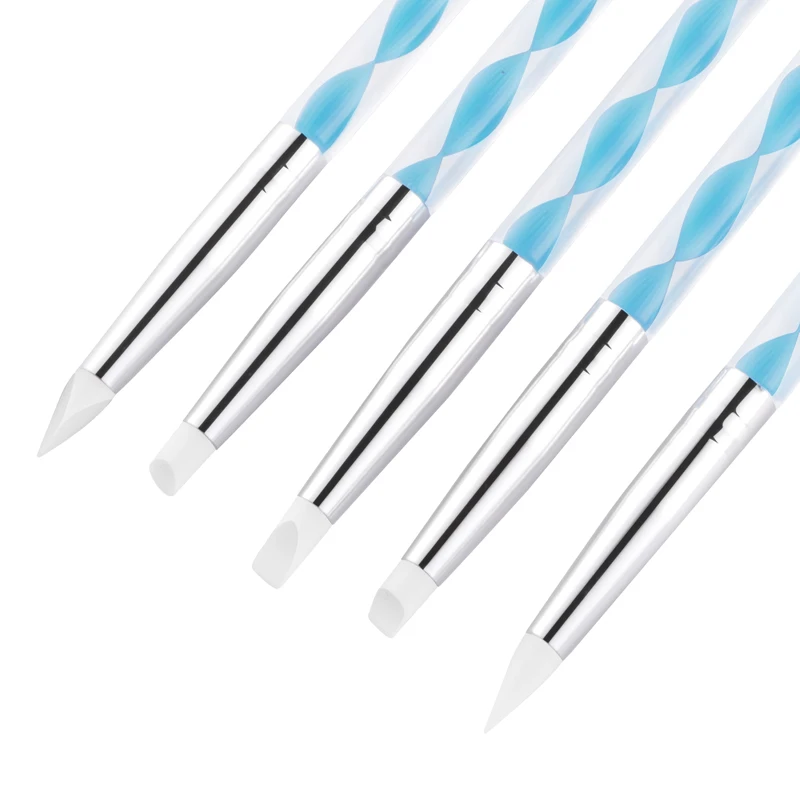 5 pezzi di penna per unghie con punta in silicone acrilico a doppia estremità, set di strumenti per punteggiare in acciaio inossidabile per pittura di scultura di nail art 3D