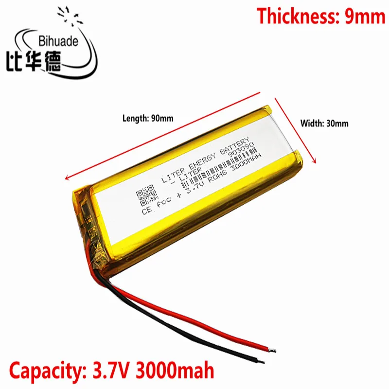 

Lithium Polymer Li-Po li ion 3.7V 3000mAh 903090 Rechargeable Battery Lipo cells For Electrograph PDA Portable Speaker toys