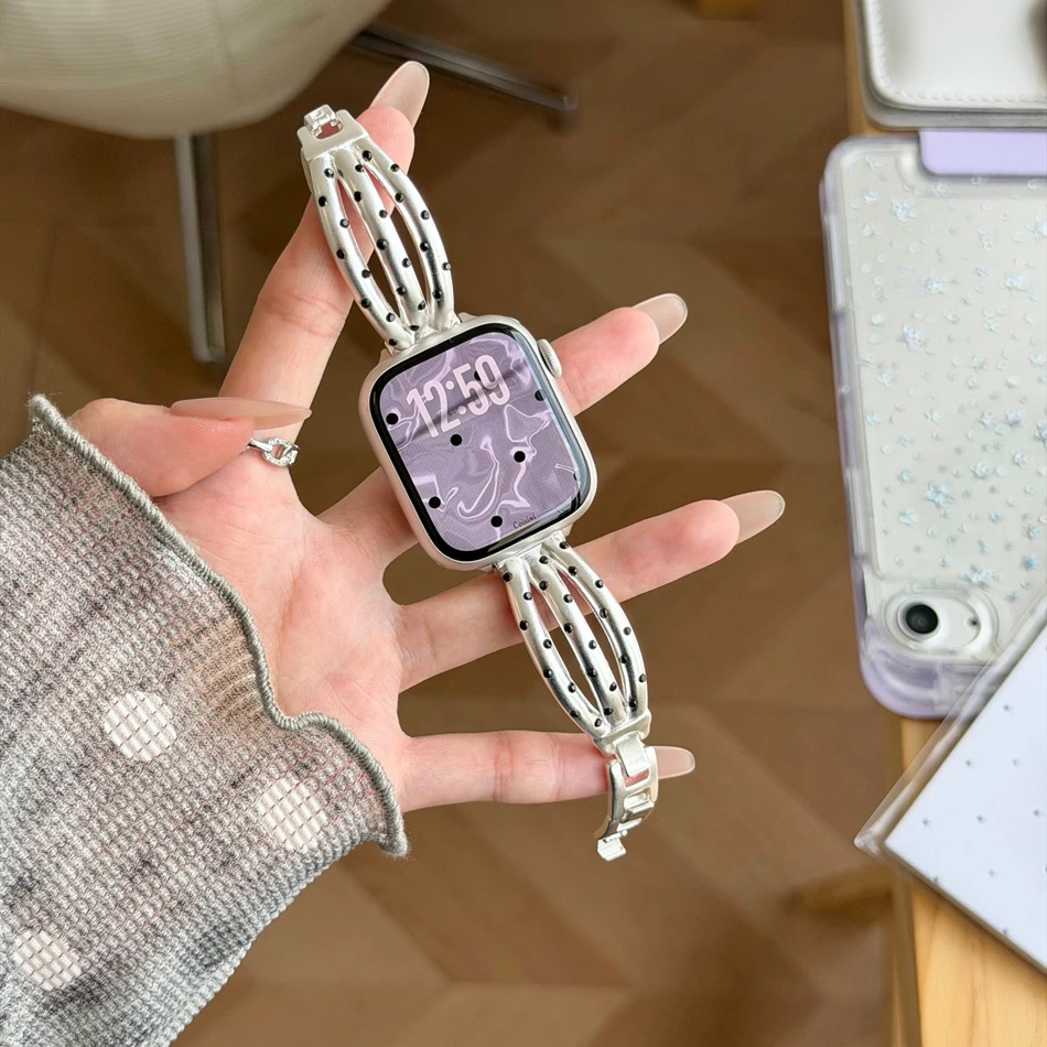 Metal Openwork Polka-Dot Watch Strap for Apple 38 40 41 42 44 45 46 49 mm Iwatch Series 11 10 9 8 7 6 5 4 3 2 1 SE Ultra Bands